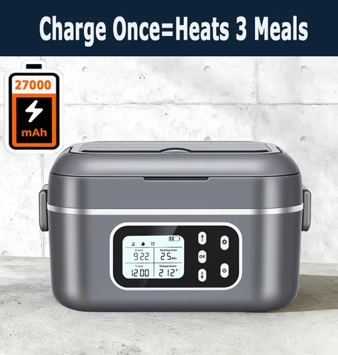 Miniatura 2 de Lonchera eléctrica inalámbrica de 27000 mAh, calentador de alimentos portátil recargable de 100 W para adultos, trabajo, viajes, automóvil, funciona