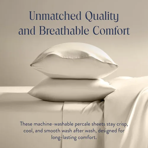 Miniatura 6 de Brooklinen Juego de sábanas de percal de lujo, 4 piezas, sábanas de cama 100% algodón, 1 sábana bajera y 1 sábana encimera, 2 fundas de almohada