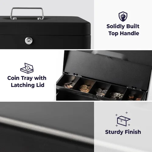 Miniatura 2 de Volcora Caja Grande de Dinero con Cerradura de Llave, Caja de Dinero de Metal para Efectivo, Caja de Seguridad con Cerradura Portátil y Bandeja