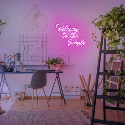 Miniatura 6 de Letrero de Neón Bienvenido a la Jungla en Rosa, Luz de Neón LED para Decoración de Pared, Letrero USB de Letras Iluminadas para Dormitorio
