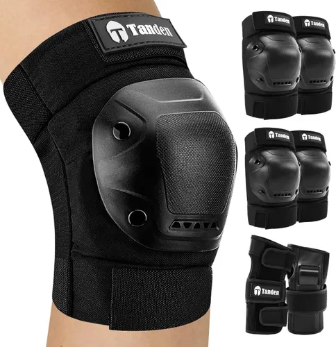 Miniatura 12 de Tanden Equipo de Protección para Patineta, Juego de Almohadillas para Rodillas y Codos, Almohadillas para Codos y Rodillas para Patinaje sobre Negro