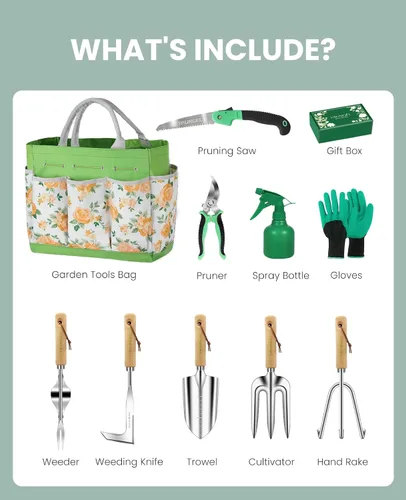 Miniatura 6 de Juego de herramientas de jardín para mujeres - Kit de 10 piezas de herramientas de jardín de acero inoxidable resistente con mango ergonómico
