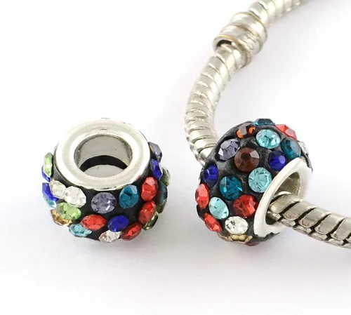 Miniatura 14 de Craftdady 150 cuentas europeas de arcilla polimérica con agujeros grandes, cuentas espaciadoras de diamantes de imitación, 15 colores con 6