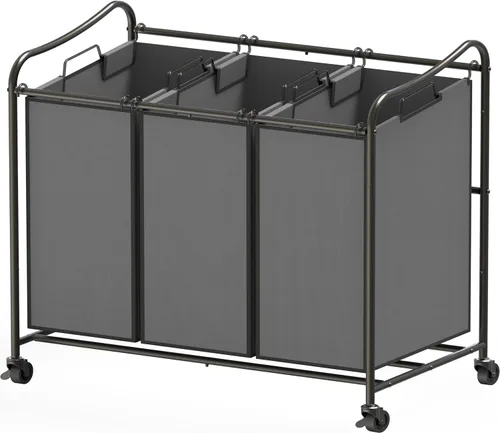 Miniatura 8 de Simple Houseware - Carrito clasificador de ropa sucia resistente de 3 bolsas, plateado Plata