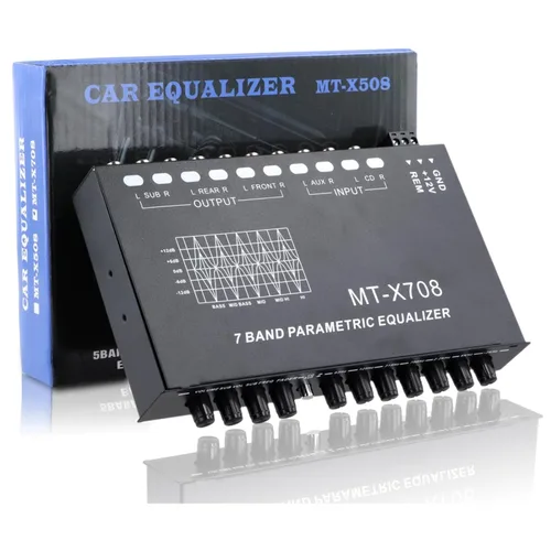 Miniatura 2 de Ecualizador de audio para automóvil de 7 bandas, ecualizador gráfico de audio para automóvil, ecualizador de automóvil con salidas delanteras