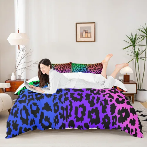 Miniatura 16 de Juego de funda de edredón para niños, tamaño individual, diseño de cebra y leopardo con purpurina, decoración de habitación para niñas y mujeres