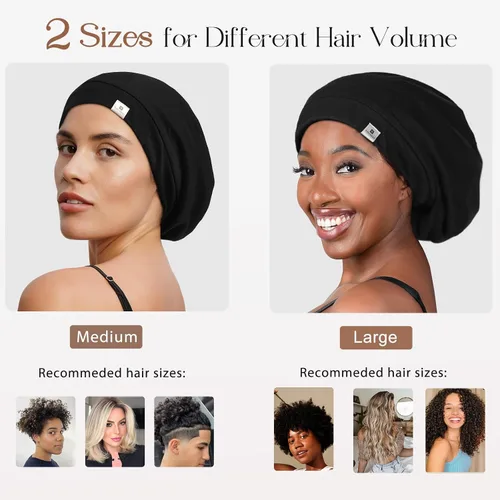 Miniatura 4 de YANIBEST - Gorro de satén de seda para dormir y cubrir el cabello, holgado, ajustable y con forro de seda para cabello rizado y trenzas