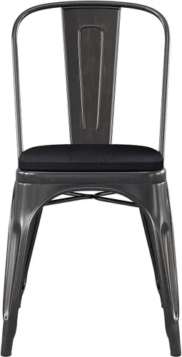 Miniatura 7 de Flash Furniture Perry - Silla apilable comercial para interiores y exteriores con asiento de poliestireno, marco de metal dorado envejecido, asiento