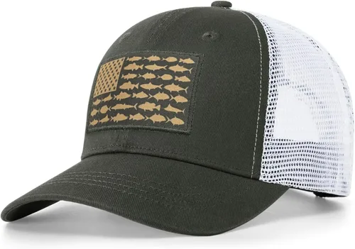 Miniatura 8 de Sombrero de camionero con bandera de pez estadounidense, regalos de pesca para hombres, sombrero de pesca Snapback perfecto para pesca y uso diario