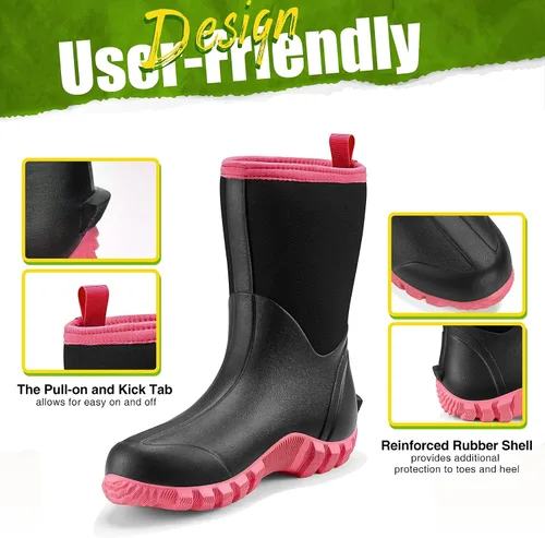 Miniatura 5 de TIDEWE Botas de goma para mujer, botas de lluvia aisladas de neopreno de 0.217 in con vástago de acero, botas de caza impermeables de media