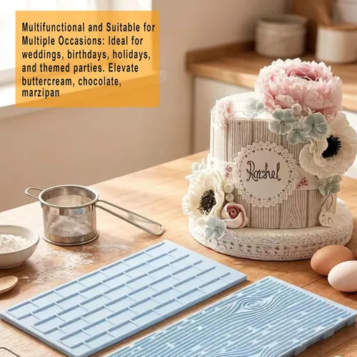 Miniatura 8 de Juego de 6 alfombrillas de impresión de fondant, juego de moldes para decoración de tartas, corteza de árbol en relieve, diseño de textura