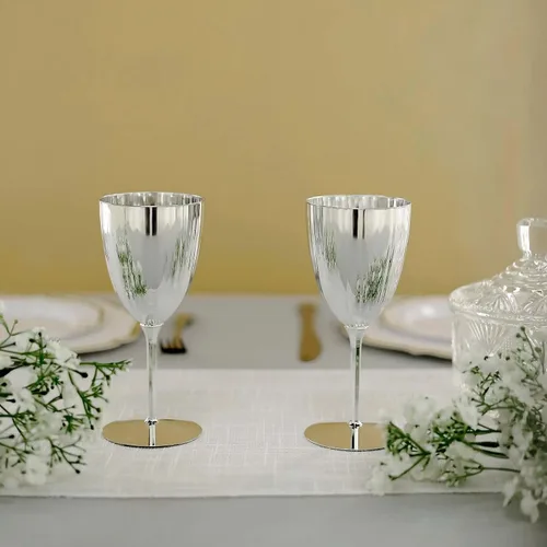 Miniatura 8 de Efavormart - Juego de copas de vino desechables metálicas plateadas de alta calidad, copas de vino con tallo para bodas, recepciones al aire libre