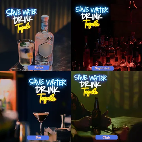 Miniatura 7 de Letrero de Neón "Save Water Drink Tequila" Luces LED de Neón para Decoración de Pared Luces USB Iluminadas para Casa, Bar de Cerveza, Dormitorio