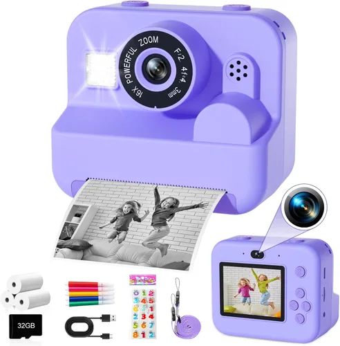 Cámara digital para niños con impresión instantánea - Cámara de video digital HD 1080P para niños pequeños con papel de foto para imprimir, juguete