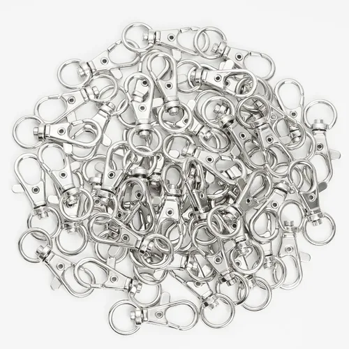 Miniatura 4 de cnomg 50 piezas de cierres giratorios para lanyard con mosquetón, cnomg cierre giratorio de lanyard de metal con broche en forma de pinza de Plateado