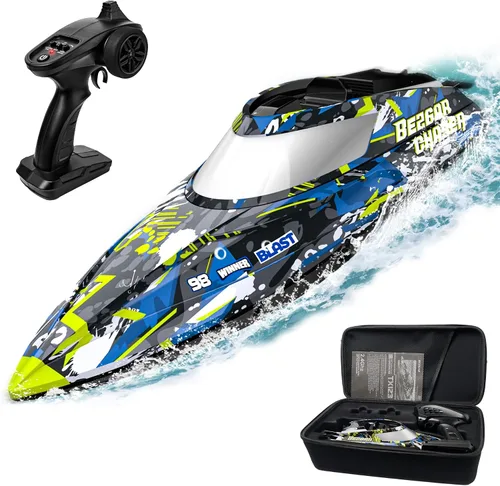 BEZGAR TX123 Barcos a control remoto – Barco a control remoto de velocidad rápida de más de 32 KPH con una maleta portátil para lagos, piscinas y