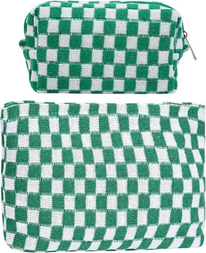 Juego de bolsas de maquillaje de gran capacidad, bolsas de maquillaje a cuadros rosadas, bolsa de maquillaje de viaje, bolsa organizadora de