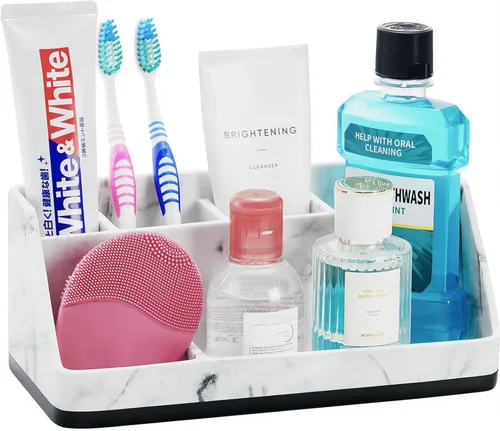Miniatura 7 de VITVITI Portacepillos de dientes para baños, organizador de encimera de baño para encimera de tocador, fregadero de 5 ranuras, cepillo de dientes
