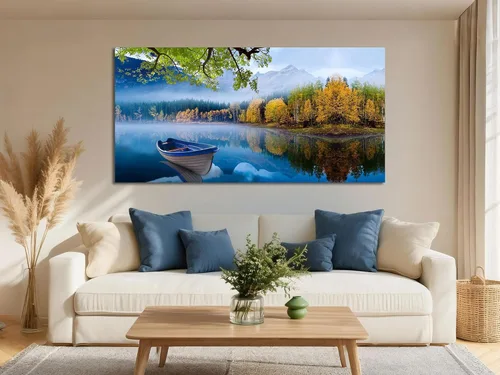 Miniatura 8 de Arjun Lienzo artístico para pared de árbol de la vida para sala de estar, pintura de árbol azul y verde azulado, 50% pintada a mano, imagen