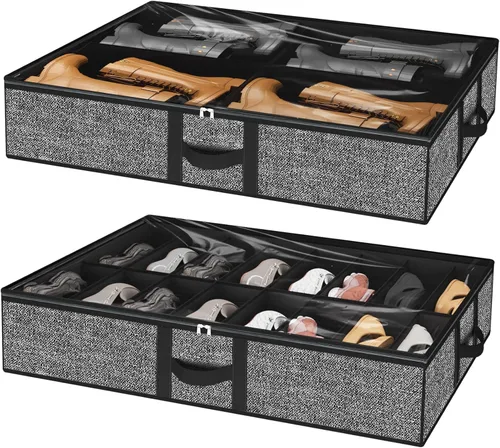 Miniatura 16 de homyfort Organizador de zapatos debajo de la cama, para 12 pares y 4 pares de botas, materiales resistentes y transpirables, solución de 2 Zapatos