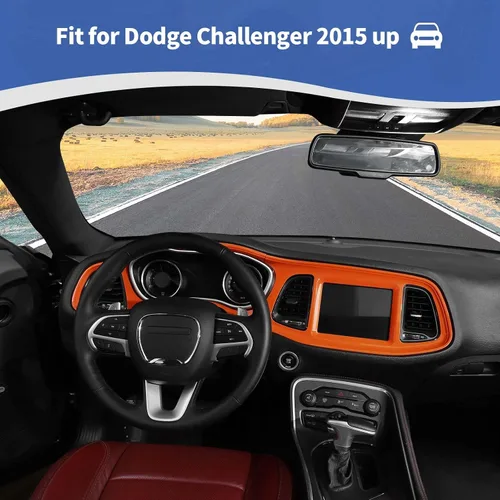 Miniatura 4 de RT-TCZ para Challenger Cubierta de Panel de Tablero de Consola Central Naranja para Dodge Challenger 2015-2023 Accesorios Interiores Naranjas 4