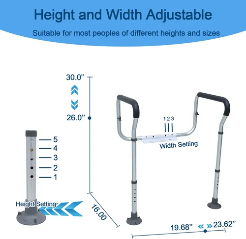 Miniatura 4 de Loyoda Marco de Seguridad para Inodoro con Patas Ajustables en Altura, Aleación de Aluminio de Grado Médico, Riel de Seguridad Resistente