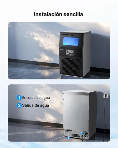 Miniatura 6 de VEVOR Máquina comercial para hacer hielo, 80 libras/24 horas con almacenamiento de 12 libras, 32 cubos por ciclo, máquina de hielo independiente