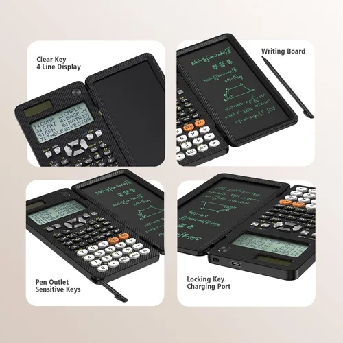 Miniatura 2 de NEWYES Calculadoras científicas recargables 991ES MAX, 417 funciones, pizarra de escritura, estuche duro plegable, pantalla de 4 líneas