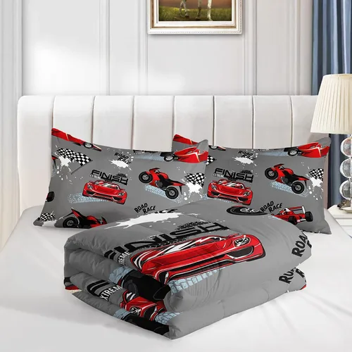 Miniatura 5 de Juego de edredón para niños Axolotl, tamaño individual, juego de ropa de cama con diseño de autos de carreras para niños, niñas, adolescentes