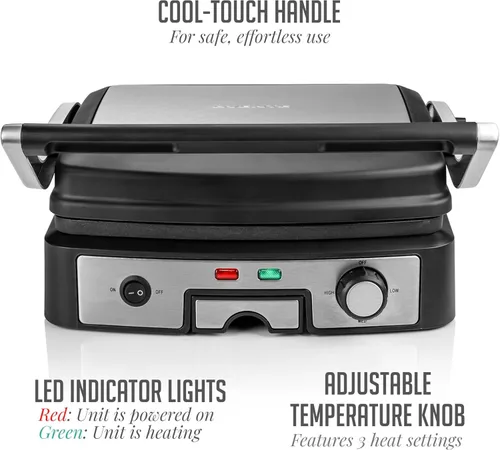 Miniatura 4 de OVENTE Sandwichera eléctrica Panini Press, parrilla interior de 1500 W con placas revestidas antiadherentes, control de temperatura y bandeja
