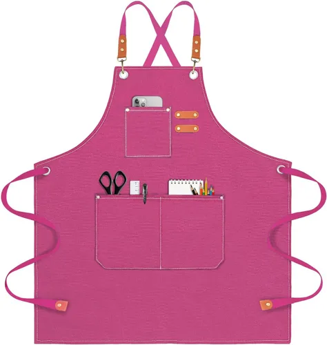 Miniatura 16 de OUNLEN Delantal de Chef para Hombres y Mujeres de Lona con 3 Bolsillos, Delantal Resistente de Trabajo con Espalda Cruzada para Cocinar