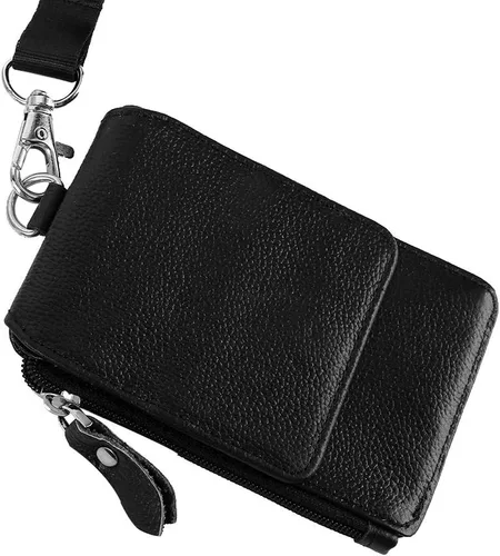 Miniatura 9 de plplaaoo Soporte para tarjetas, bloqueo RFID, identificación de piel de vaca, collar vertical con cordón, ranura transparente de alta definición