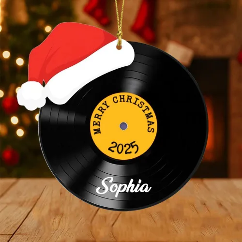 Miniatura 7 de Adorno de Disco de Vinilo Retro Personalizado 2025, Adorno de Músico Personalizado para Amantes de la Música, Decoración de Árbol de Navidad