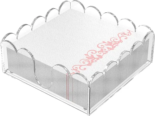 Miniatura 7 de YAGELI Servilletero acrílico transparente – Elegante bandeja festoneada para cóctel, baño, cocina y comedor – Toalla de papel plana y organizador