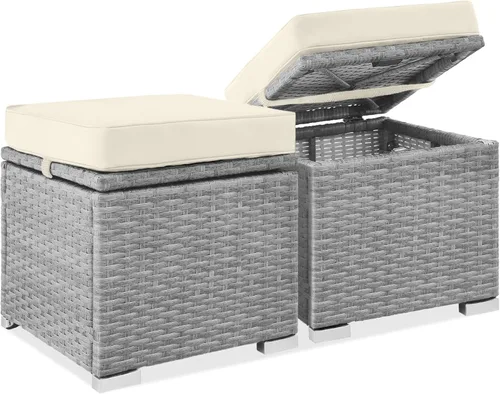 Miniatura 13 de Best Choice Products - Juego de 2 otomanos de mimbre, muebles multiusos para exteriores para patio, patio trasero, asientos adicionales, reposapiés