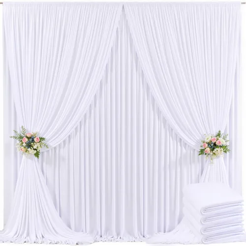 4 Paneles de Cortina de Fondo Blanca para Fiestas, Boda, Libre de Arrugas, 20 pies x 10 pies, Cortinas de Fondo para Baby Shower, Revelación de