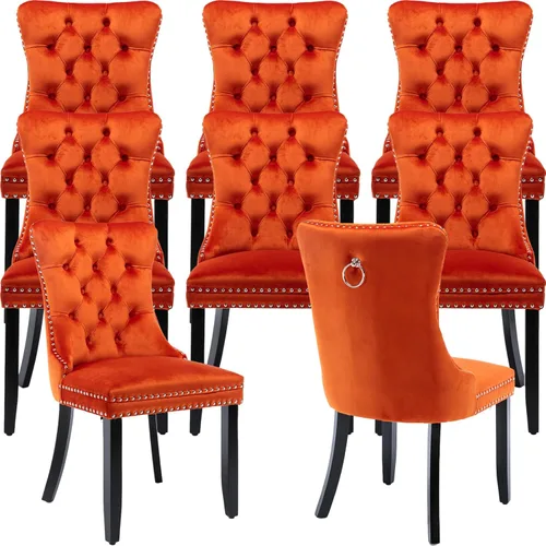 Miniatura 68 de Velvet Dining Chairs Set of 2, Tufted High Chairs with Nailhead Trim, Pull Ring, Black Solid Wood Legs, Elegant Upholstered Accent Chairs for Dining