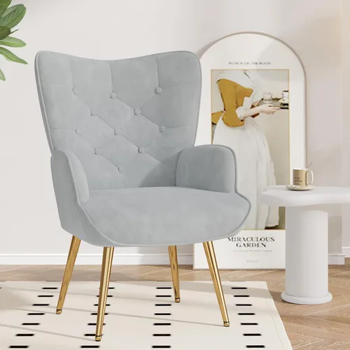 Miniatura 8 de Nalupatio Silla de Acento Moderna de Mediados de Siglo, Sillas Tapizadas en Cuero PU con Botones Capitoné, Sillón de Lectura con Respaldo Alto