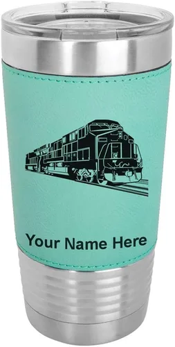 Miniatura 20 de LaserGram Vaso aislado al vacío de 20 onzas, tren de carga, grabado personalizado incluido (piel sintética, estilo béisbol)