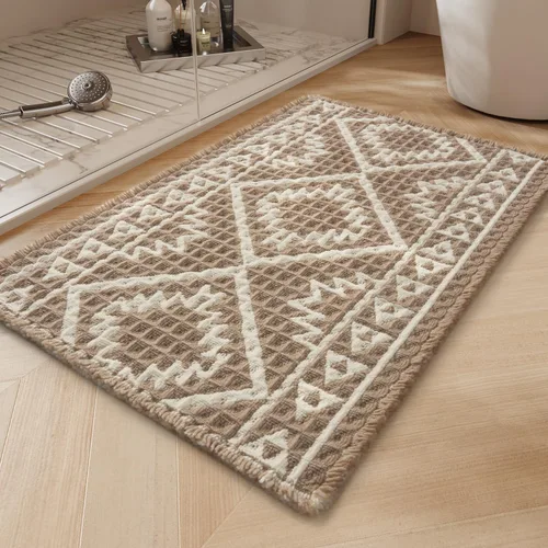PADOOR -Tapete de baño de punto gofre, súper absorbente, lavable a máquina, antideslizante, con borlas, tapete de baño suave para lavandería, Marrón