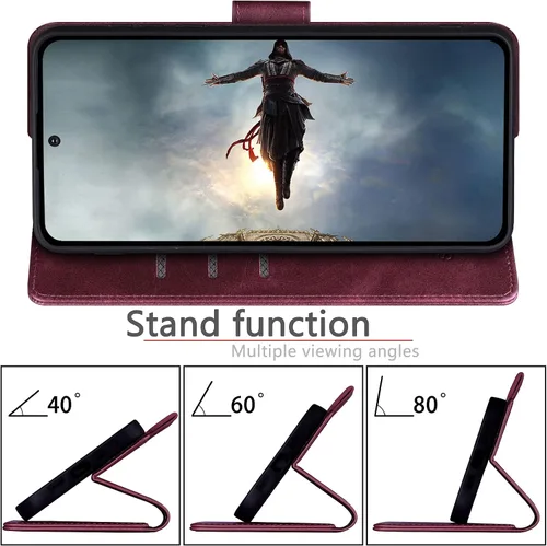 Miniatura 7 de SUANPOT Funda de piel tipo cartera para Samsung S20 FE con bloqueo RFID, tarjetero de crédito, funda tipo libro magnética de PU para teléfono Rojo