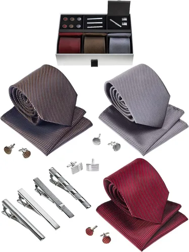 Miniatura 10 de Juego de corbata de regalo para hombre, corbata sedosa, bolsillo cuadrado, clips de corbata, gemelos para hombres