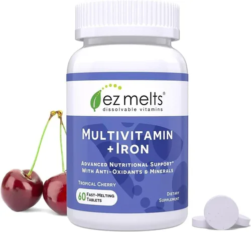 EZ Melts Multivitamínico + Hierro - Multivitamínico diario para mujeres y hombres - Apoya niveles de energía saludables y protección antioxidante -