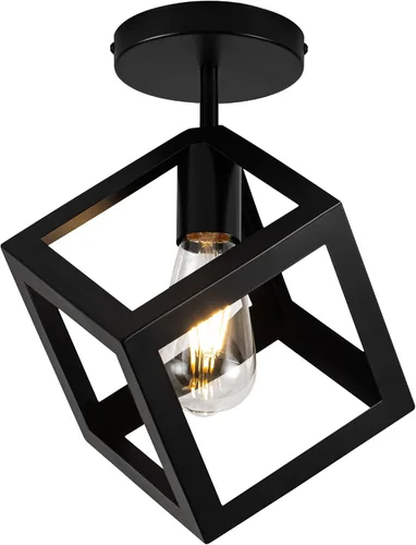 Miniatura 11 de Lámpara de montaje empotrado de 3 luces, marco de metal de níquel cepillado con jaula de metal geométrica contemporánea, para sala de estar, cocina
