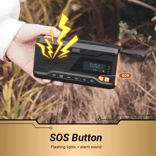 Miniatura 6 de Radio de manivela de emergencia - August MB291B - Radio meteorológica portátil NOAA y banco de energía portátil AM/FM 4500mAh con carga solar