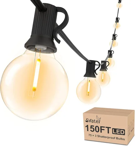 Svater - Cadena de luces para exteriores de 150 pies, luz de patio con 78 bombillas LED irrompibles, luces colgantes de plástico G40 para café,