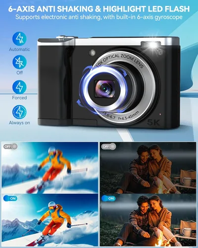 Miniatura 8 de Cámara digital, cámaras 5K 56MP para enfoque automático de fotografía, cámara compacta de vlogging con cámara frontal y trasera, zoom óptico 10X