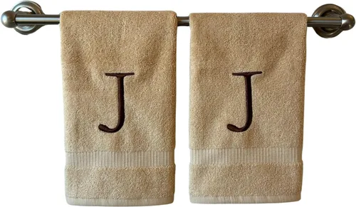 Miniatura 185 de Toalla de mano con inicial beige para baño, toalla bordada decorativa de calidad de hotel de lujo con monograma para tocador, spa, certificado
