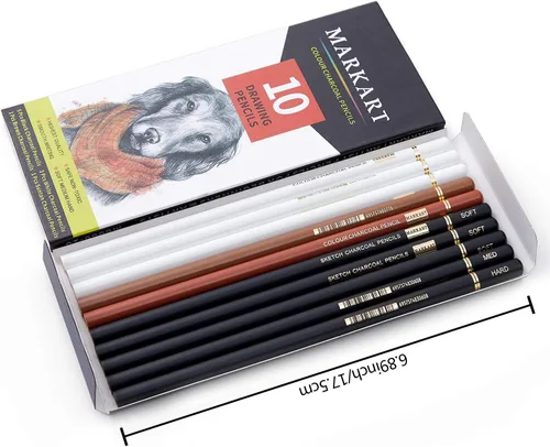 Miniatura 5 de MARKART Lápices de carbón para dibujar, paquete de 10 lápices de carbón blanco y negro para bocetos, sombreado, mezcla, lápiz de artista
