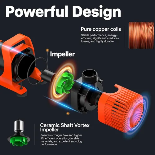 Miniatura 3 de DOKO Bomba de agua sumergible de 2600 GPH, bomba de estanque de alto flujo de 200 W con altura de elevación de 20 pies y cable de alimentación de 20